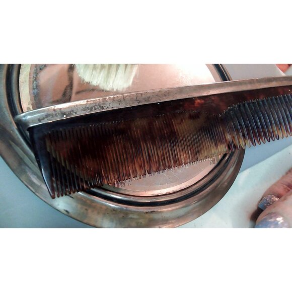 Antique Arts Crafts Lebolt 925 Sterling Hammered Silver Vanity Set Mirror Brush - Picture 9 of 16